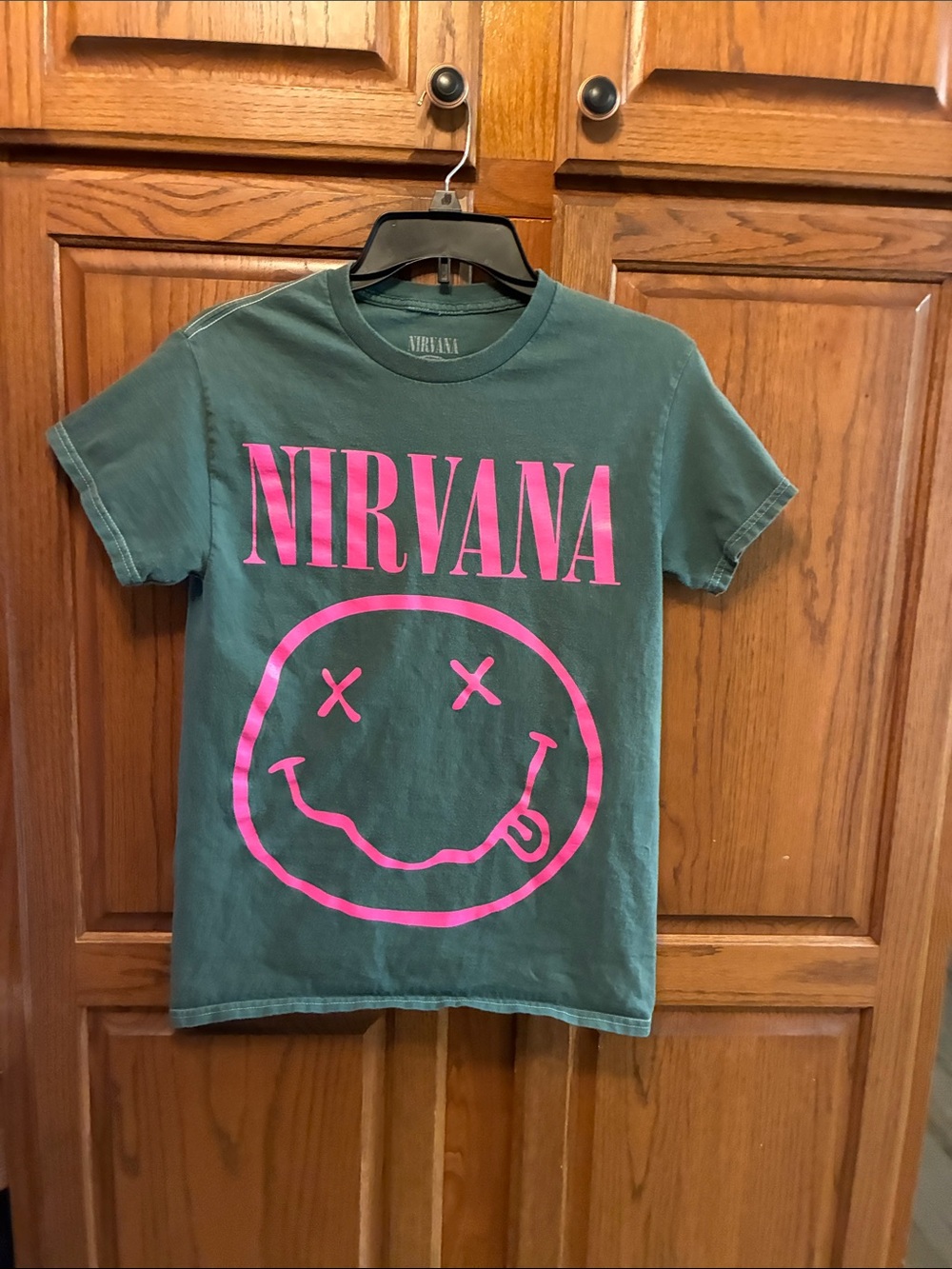 NIRVANA Green woman’s Tee with Pink Logo size S